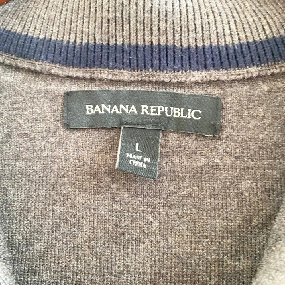 Banana Republic Men's Charcoal Gray Quarter Zip‎ Sweater L Cotton Nylon Blend